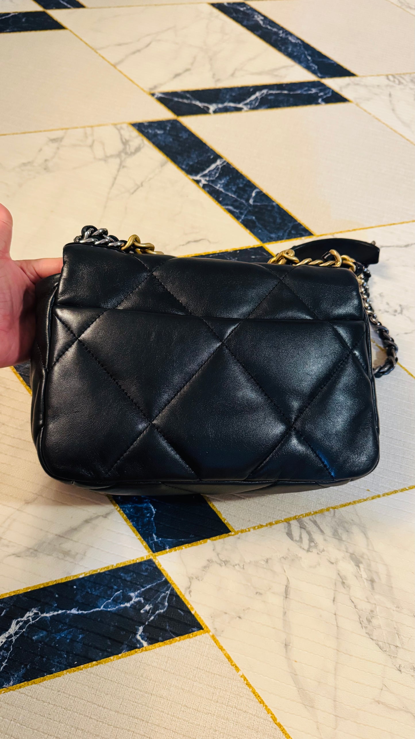 CHANEL 19 FLAG BAG | SMALL BLACK LAMBSKIN GHW