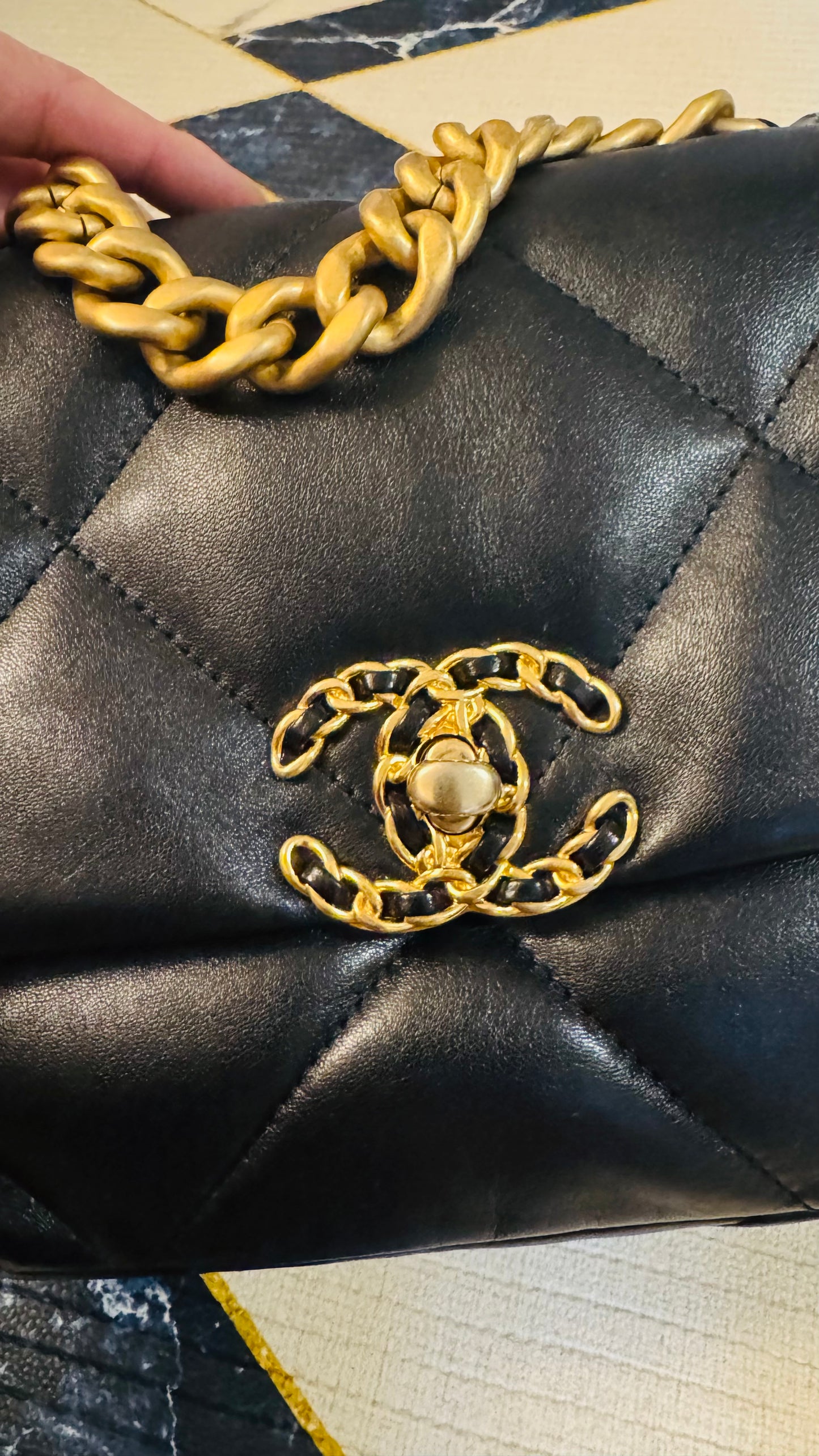 CHANEL 19 FLAG BAG | SMALL BLACK LAMBSKIN GHW