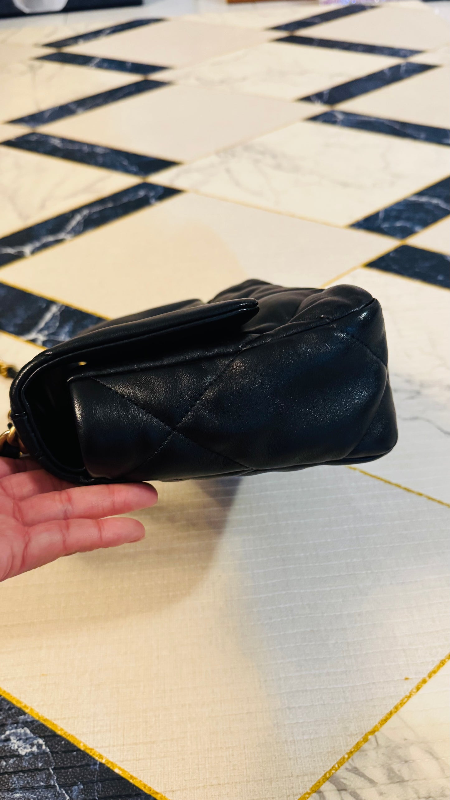 CHANEL 19 FLAG BAG | SMALL BLACK LAMBSKIN GHW