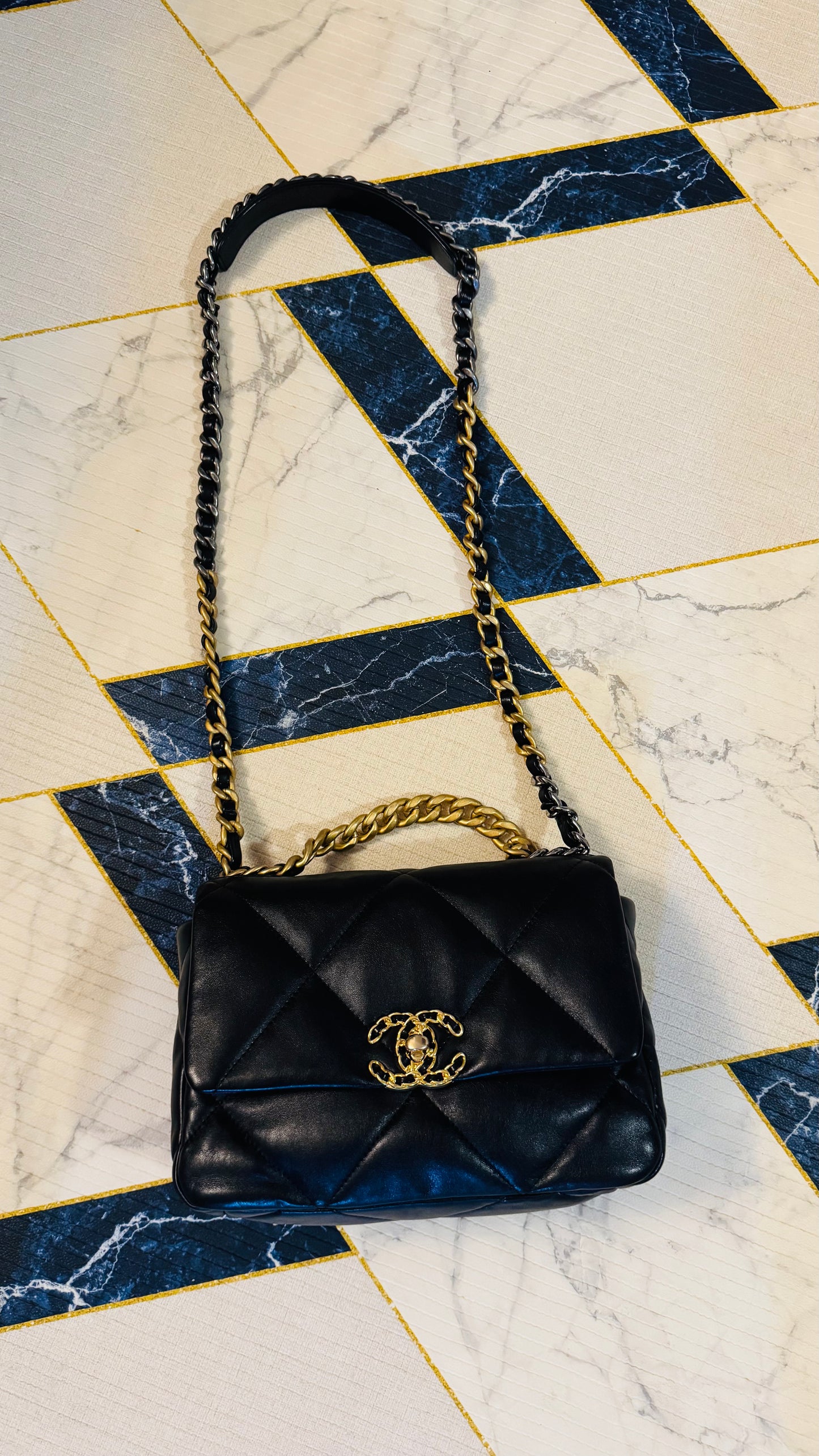 CHANEL 19 FLAG BAG | SMALL BLACK LAMBSKIN GHW