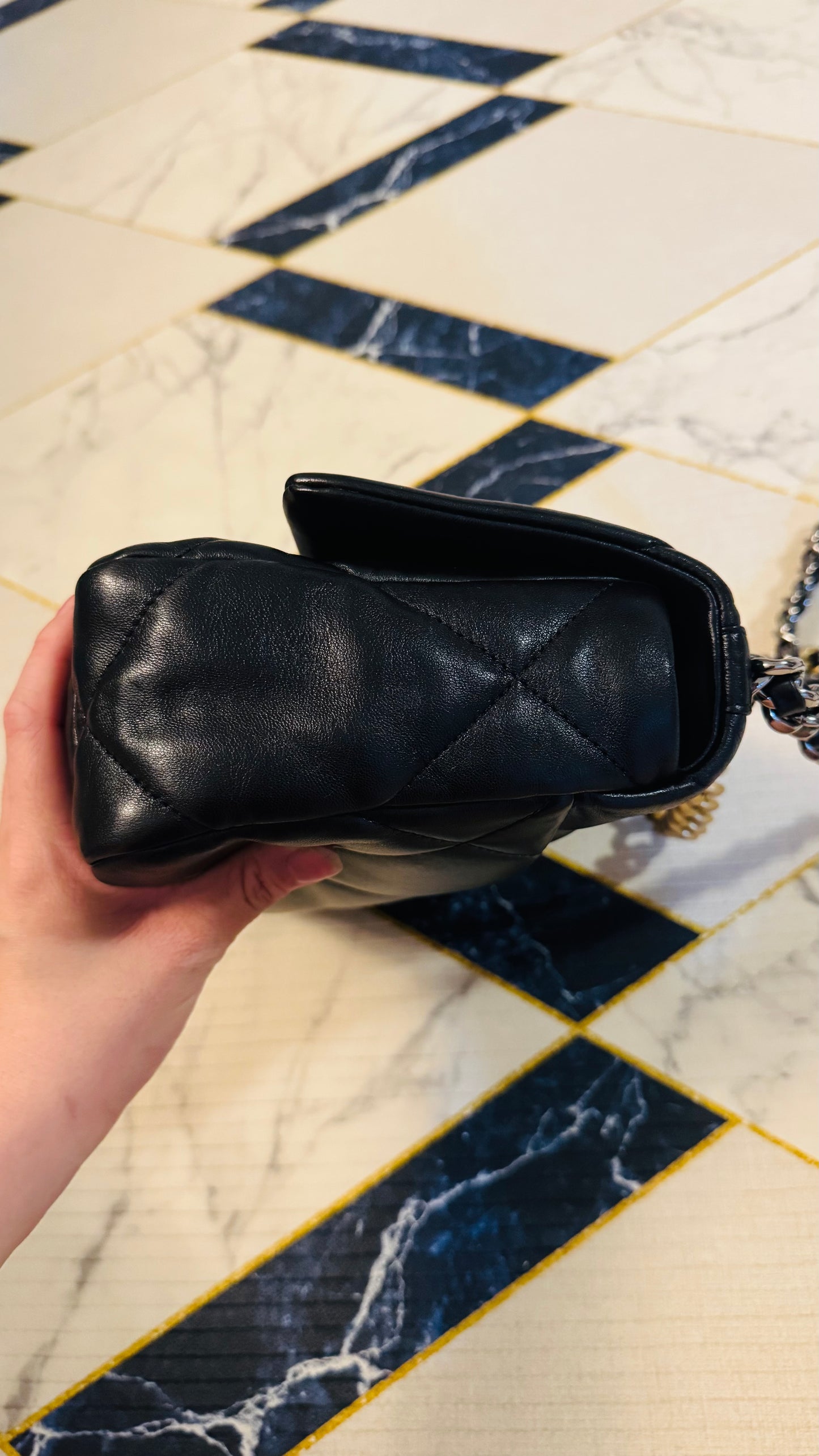 CHANEL 19 FLAG BAG | SMALL BLACK LAMBSKIN GHW