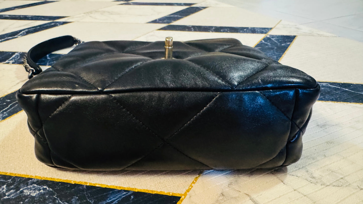 CHANEL 19 FLAG BAG | SMALL BLACK LAMBSKIN GHW