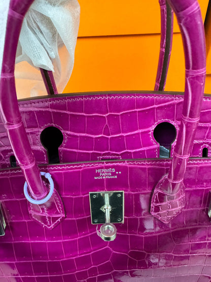 HERMES BIRKIN 30 | FUCHSIA 5J / ROSE SHEHERAZADE NILOTICUS CROCODILE SHINY GHW