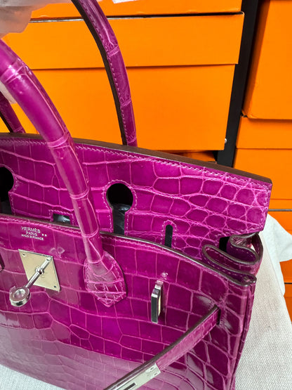 HERMES BIRKIN 30 | FUCHSIA 5J / ROSE SHEHERAZADE NILOTICUS CROCODILE SHINY GHW