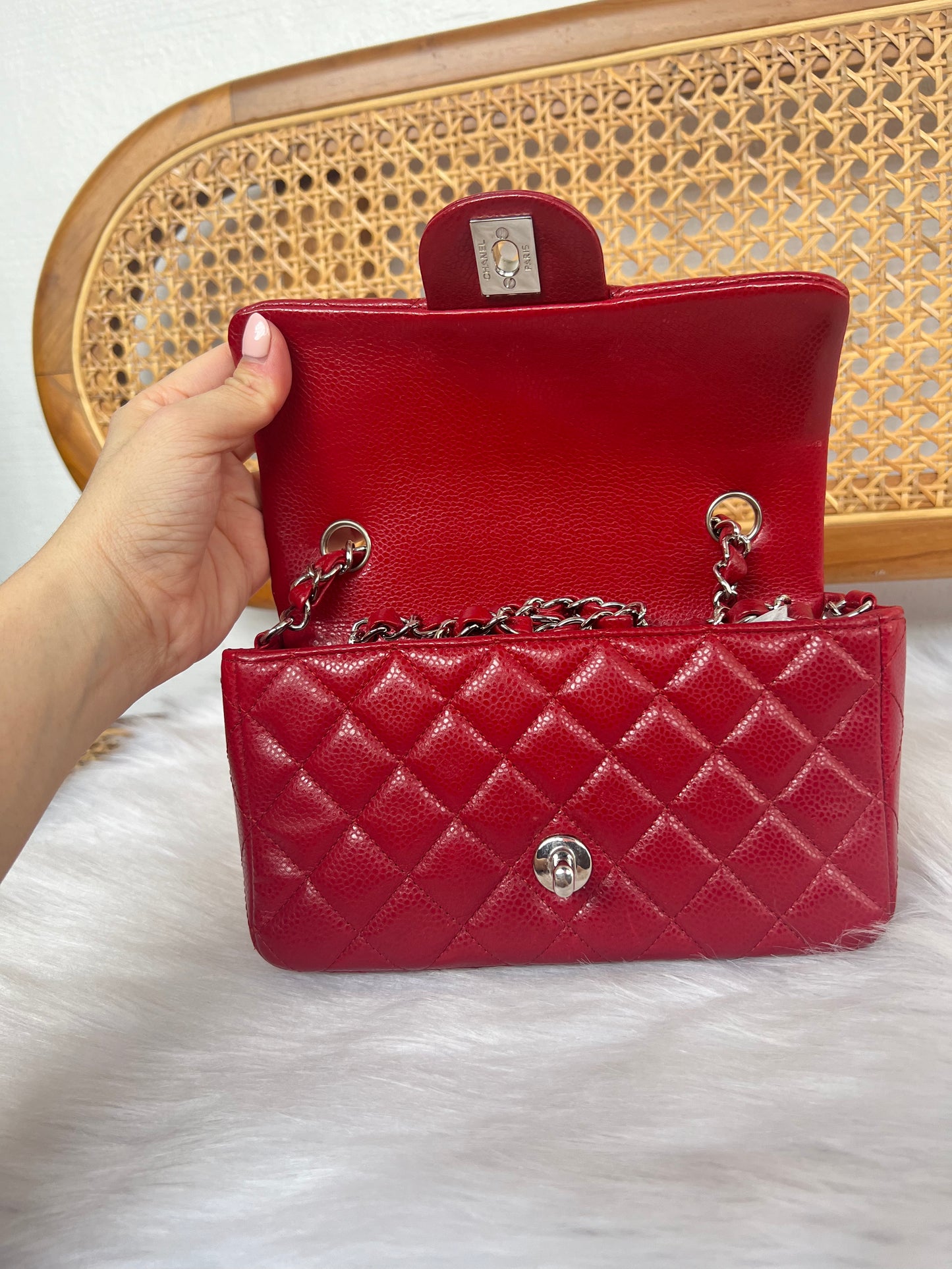 CHANEL CLASSIC BAG / MINI RECTANGLE LIPSTICK RED CAVIAR SHW