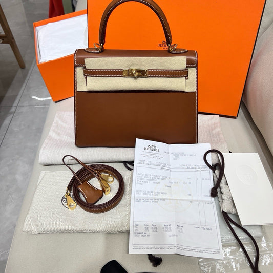 HERMES KELLY 25 | FAUVE SMOOTH BARENIA GHW