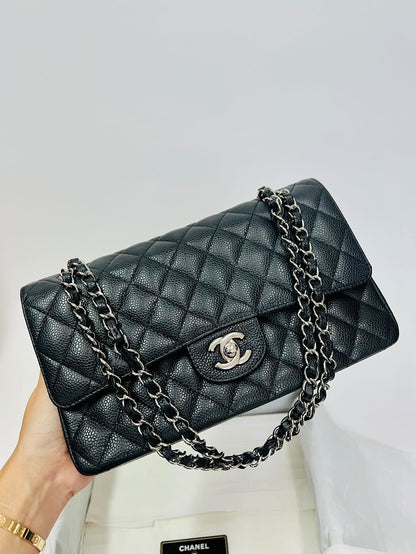 CHANEL CLASSIC FLAP BAG / MEDIUM BLACK CAVIAR SHW