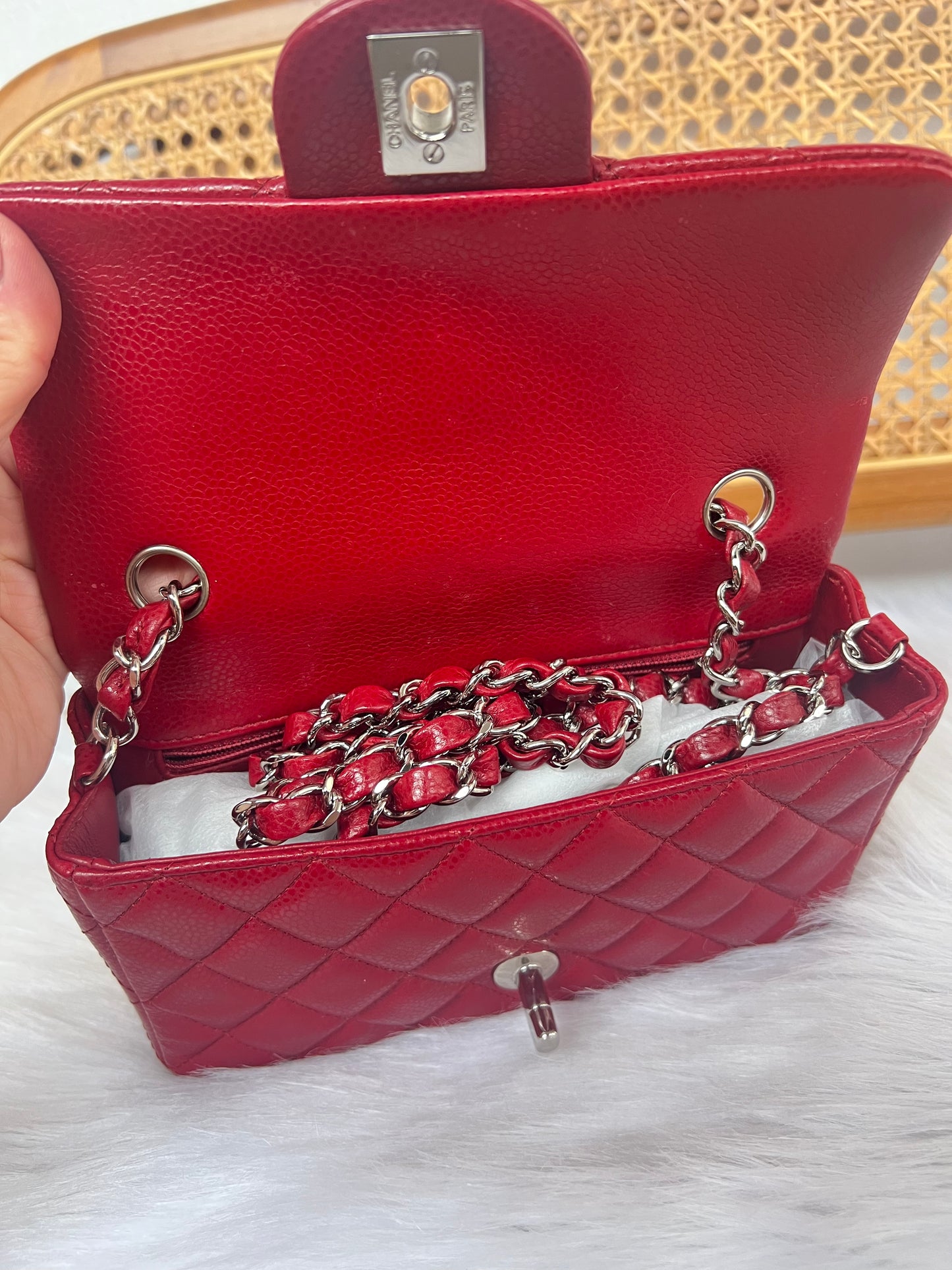 CHANEL CLASSIC BAG / MINI RECTANGLE LIPSTICK RED CAVIAR SHW