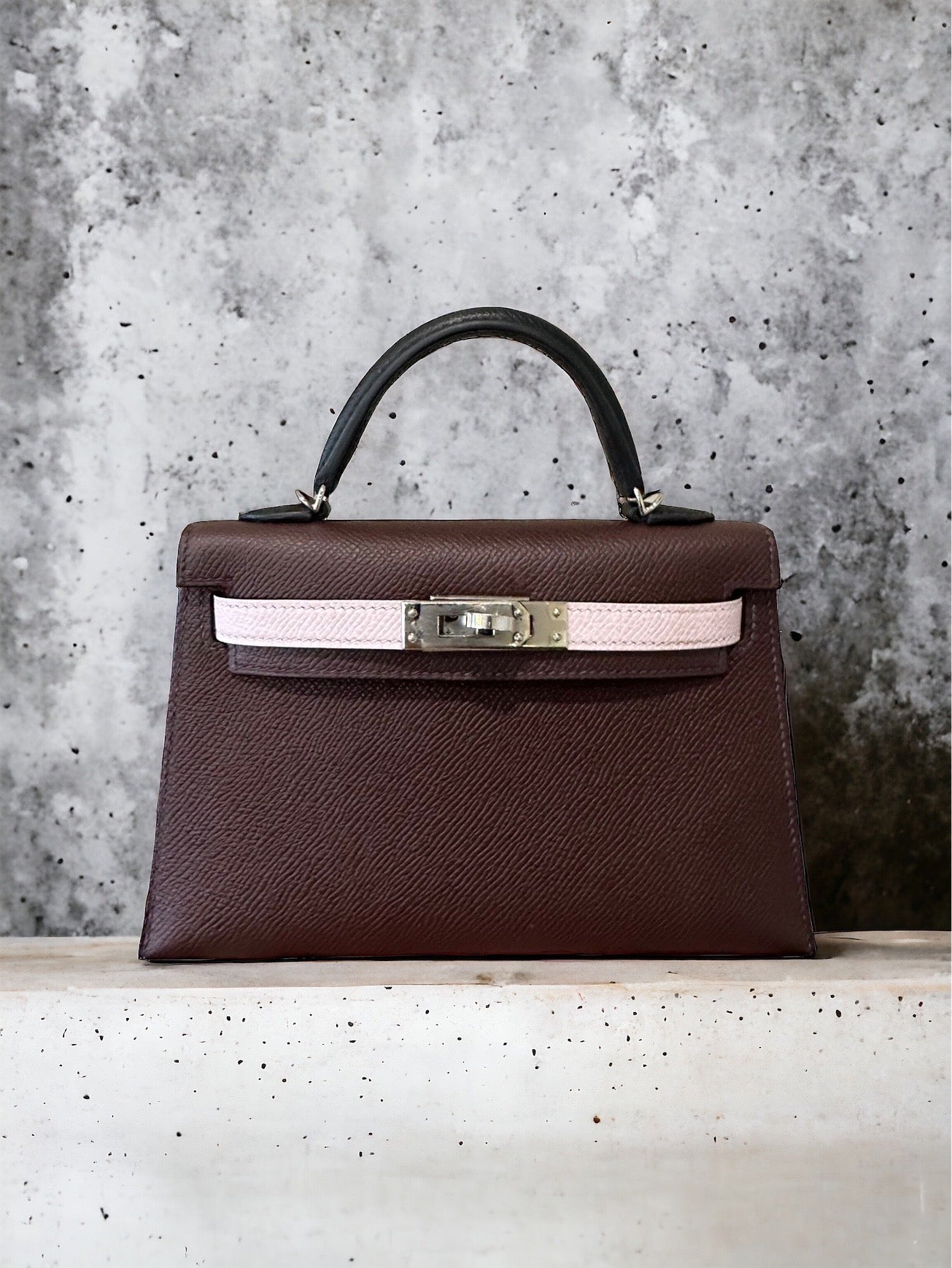 HERMES MINI KELLY II | EPSOM MAUVE PALE BLACK ROUGE H