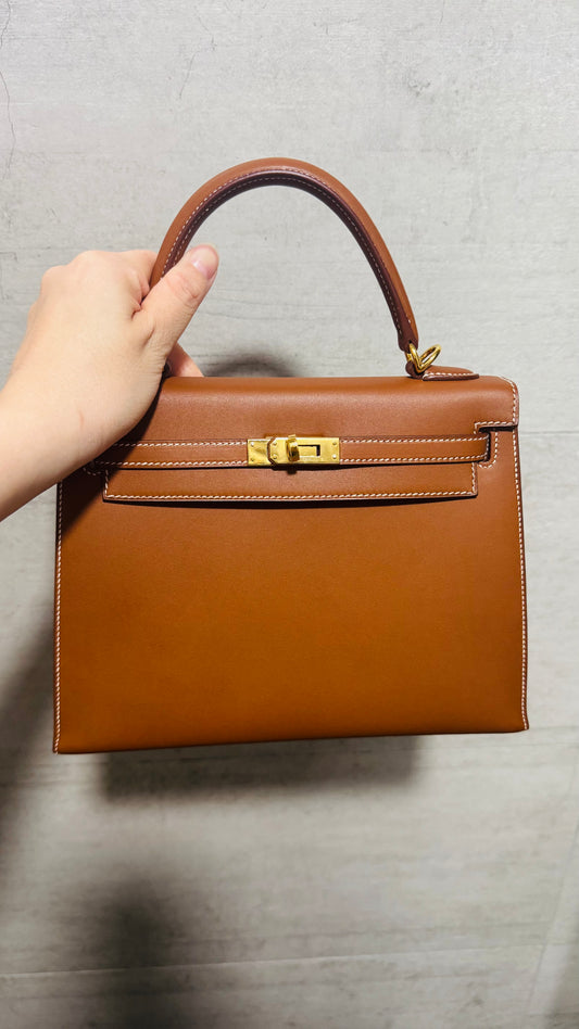 HERMES KELLY 25 | FAUVE SMOOTH BARENIA GHW