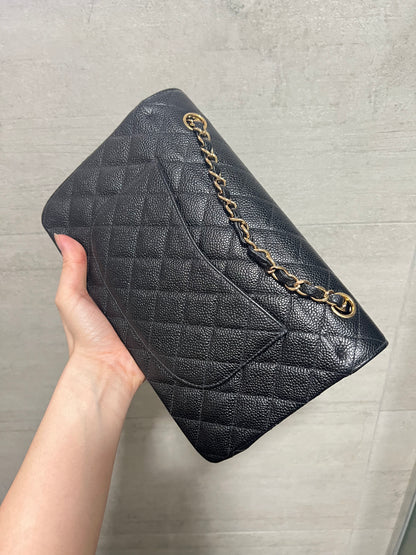 CHANEL CLASSIC FLAP BAG / MEDIUM BLACK CAVIAR 24K GHW