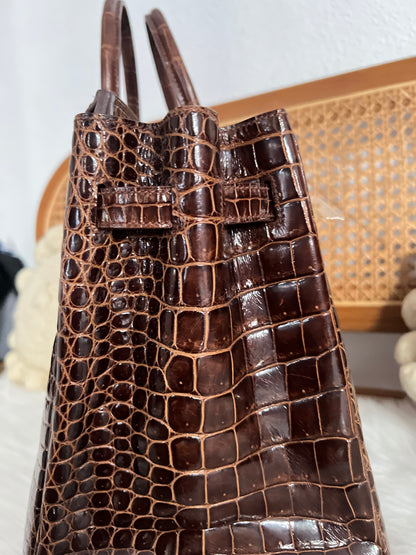 HERMES BIRKIN 35 | BROWN POROSUS CROCODILE SHINY GHW