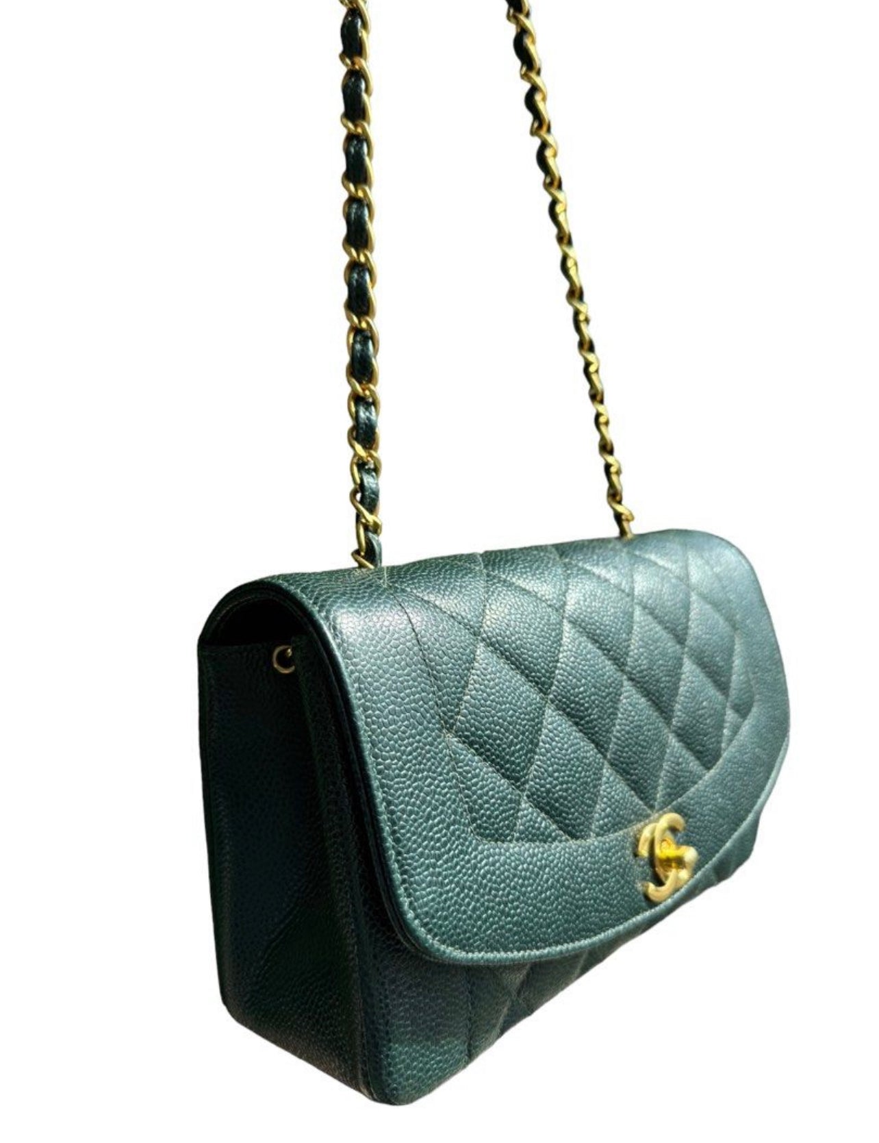 CHANEL DIANA FLAP BAG / SMALL EMERALD GREEN CAVIAR 24K GHW