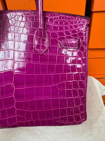 HERMES BIRKIN 30 | FUCHSIA 5J / ROSE SHEHERAZADE NILOTICUS CROCODILE SHINY GHW