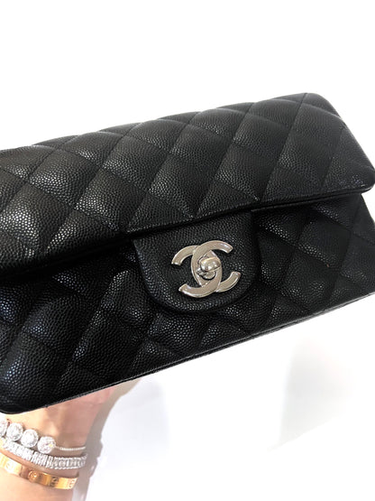 CHANEL CLASSIC BAG / MINI RECTANGLE BLACK CAVIAR SHW