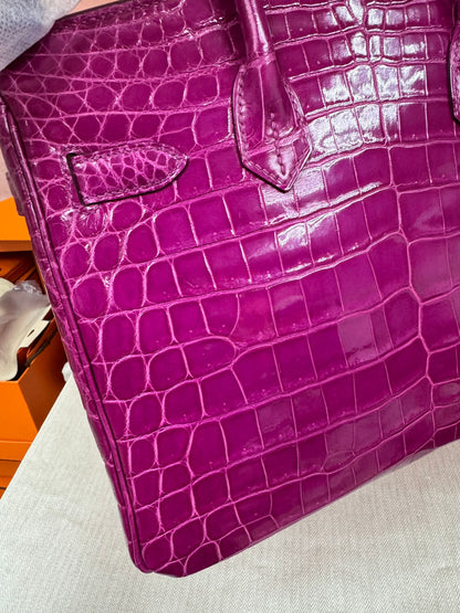 HERMES BIRKIN 30 | FUCHSIA 5J / ROSE SHEHERAZADE NILOTICUS CROCODILE SHINY GHW