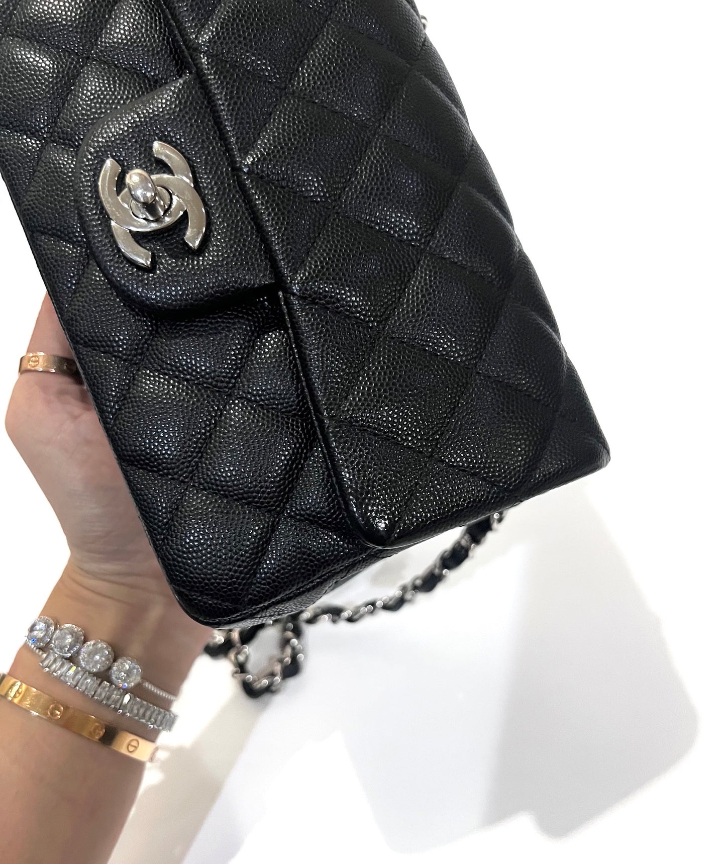 CHANEL CLASSIC BAG / MINI RECTANGLE BLACK CAVIAR SHW