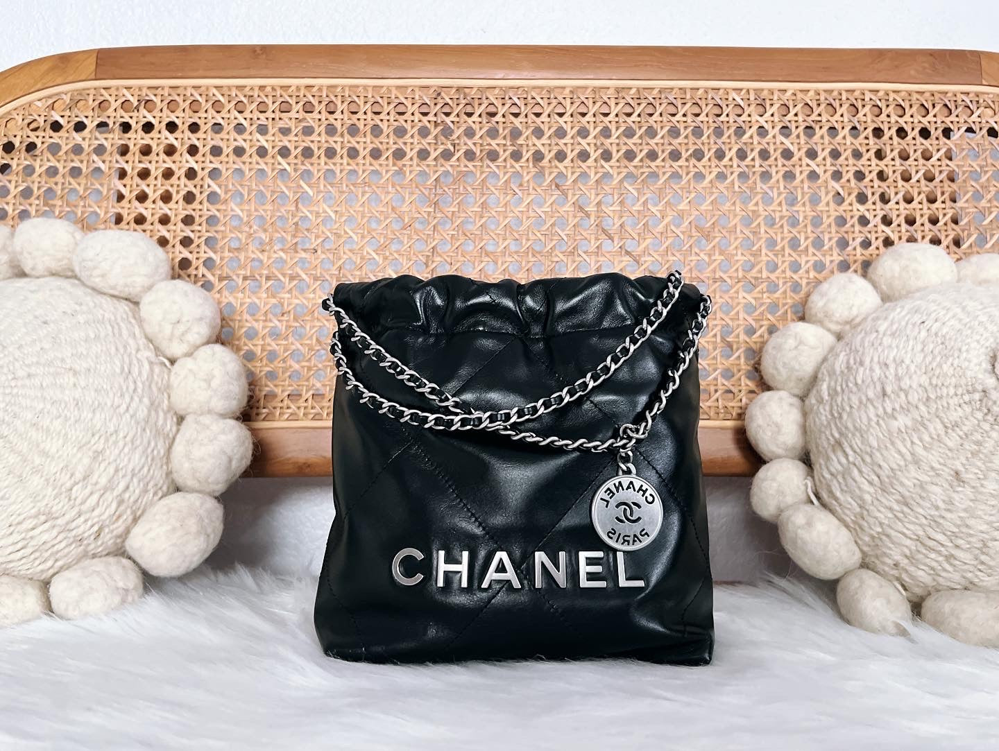 CHANEL MINI 22 BAG / MINI LAMBSKIN BRUSHED SHW