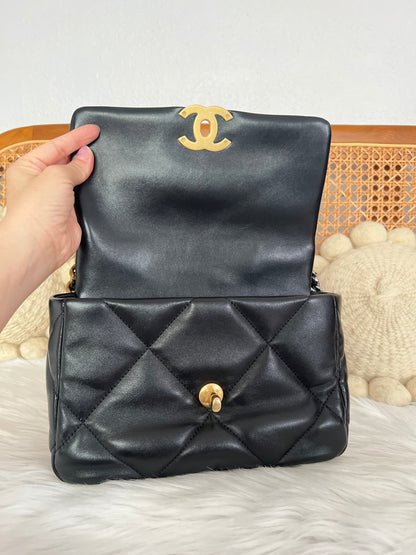 CHANEL 19 FLAG BAG | SMALL BLACK LAMBSKIN GHW