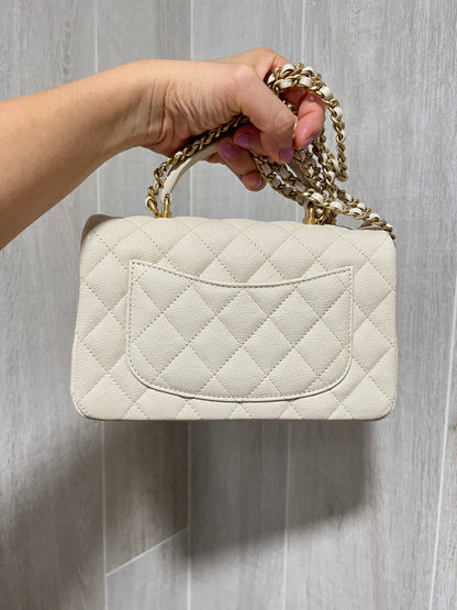 CHANEL CLASSIC BAG / 20CM CAVIAR BEIGE TOP HANDLE AGHW