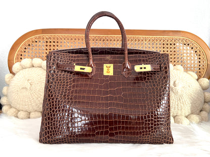 HERMES BIRKIN 35 | BROWN POROSUS CROCODILE SHINY GHW