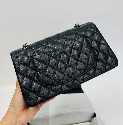 CHANEL CLASSIC FLAP BAG / MEDIUM BLACK CAVIAR SHW