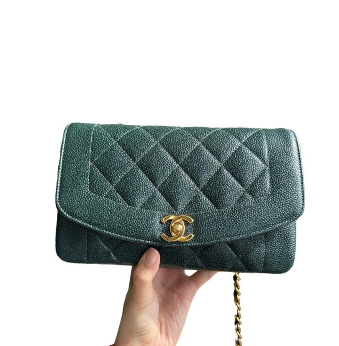 CHANEL DIANA FLAP BAG / SMALL EMERALD GREEN CAVIAR 24K GHW