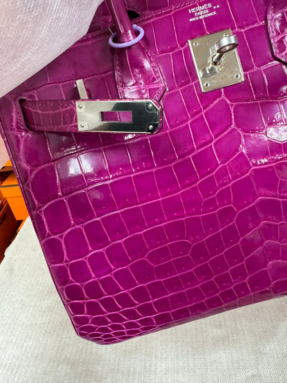 HERMES BIRKIN 30 | FUCHSIA 5J / ROSE SHEHERAZADE NILOTICUS CROCODILE SHINY GHW