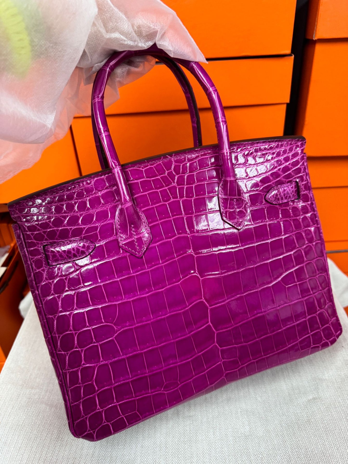 HERMES BIRKIN 30 | FUCHSIA 5J / ROSE SHEHERAZADE NILOTICUS CROCODILE SHINY GHW