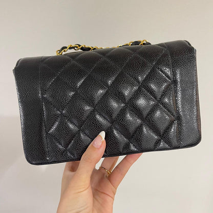 CHANEL DIANA FLAP BAG / SMALL BLACK CAVIAR 24K GHW