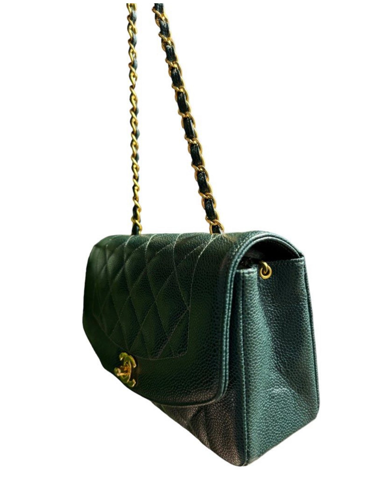 CHANEL DIANA FLAP BAG / SMALL EMERALD GREEN CAVIAR 24K GHW