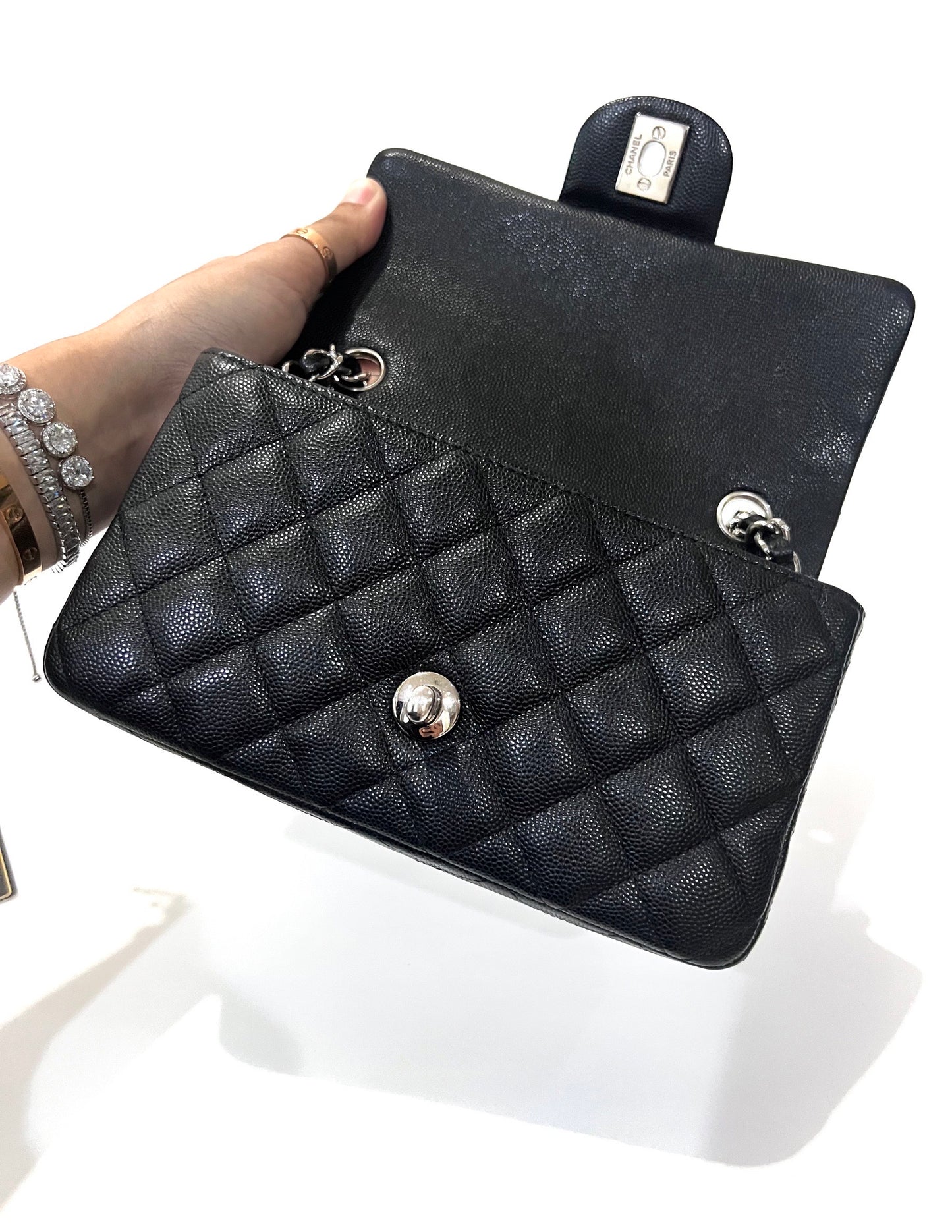 CHANEL CLASSIC BAG / MINI RECTANGLE BLACK CAVIAR SHW