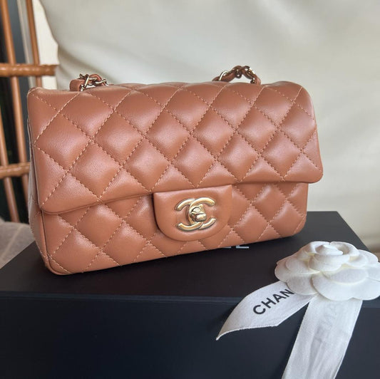 CHANEL MINI RECTANGLE | 21S CARAMEL LAMBSKIN LGHW