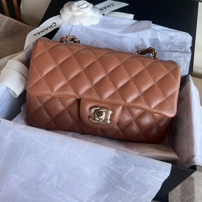 CHANEL MINI RECTANGLE | 21S CARAMEL LAMBSKIN LGHW