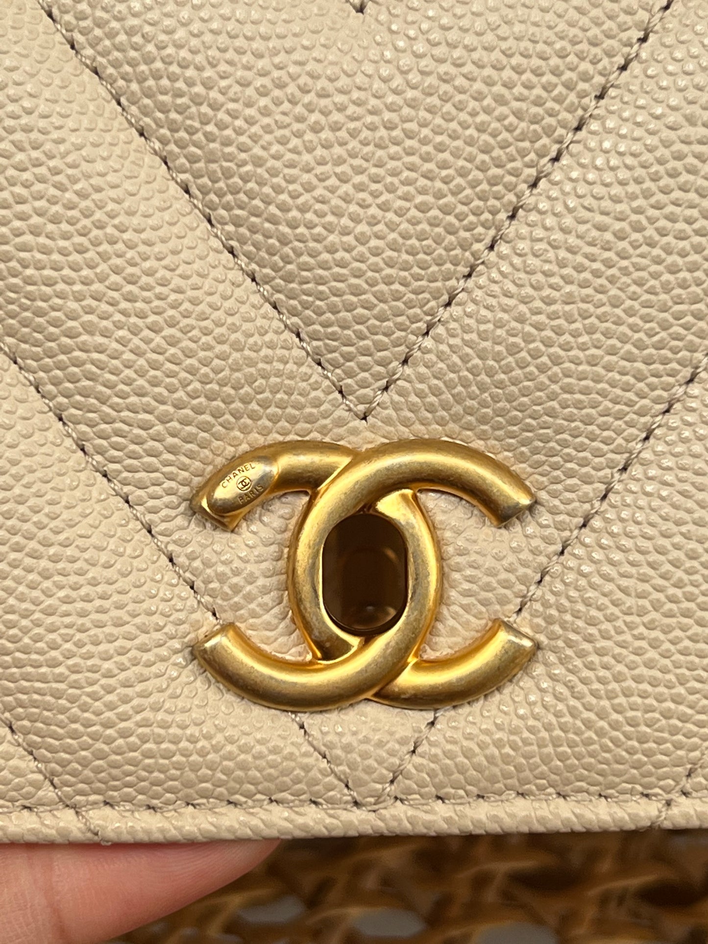 CHANEL COCO HANDLE | NUDE BEIGE CAVIAR SMALL AGED GHW