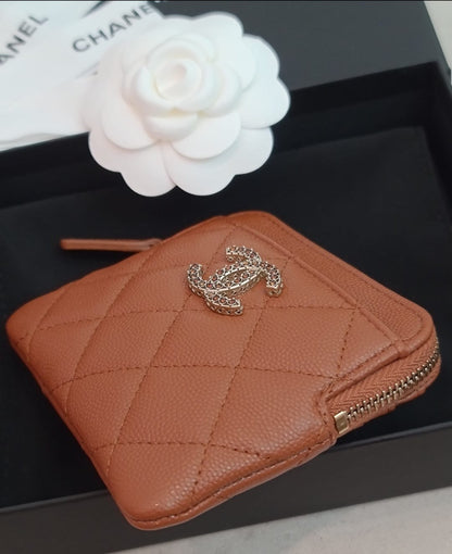 CHANEL 23A CARAMEL ZIPPED PURSE WITH RED CRYSTAL