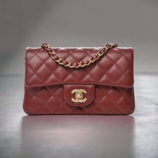 CHANEL MINI RECTANGLE | BURGUNDY CAVIAR AGED GHW