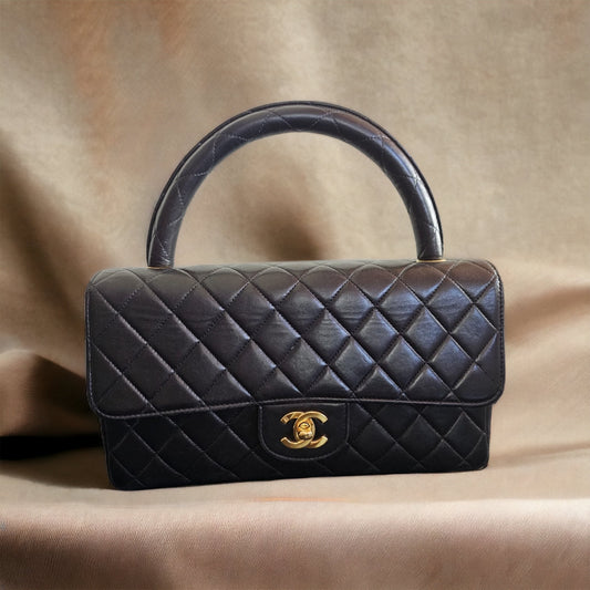 CHANEL VINTAGE KELLY BAG / MEDIUM BLACK LAMBSKIN 24K GHW