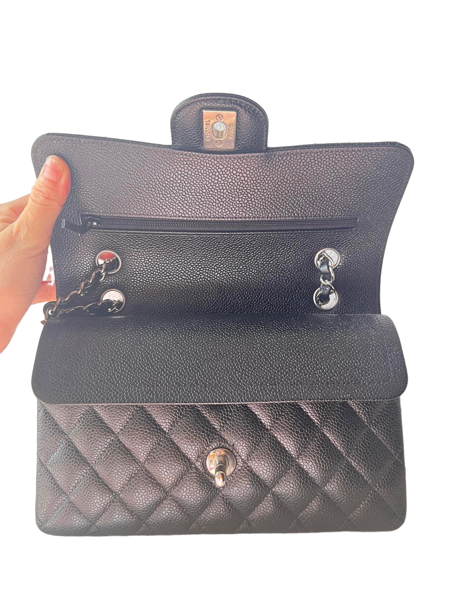 CHANEL CLASSIC FLAP BAG / SERIES 31 SMALL BLACK CAVIAR SHW