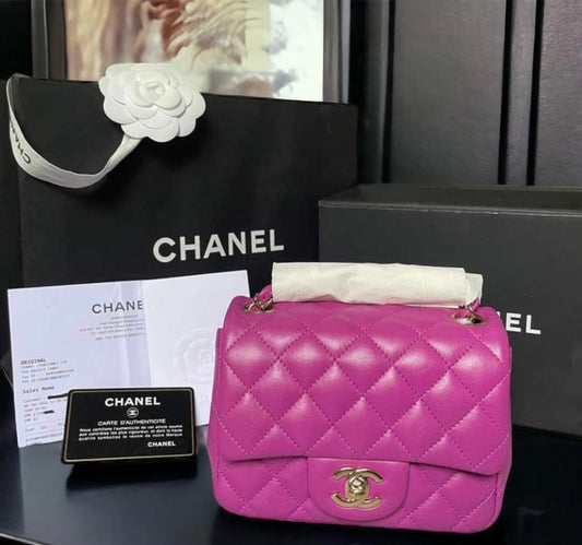 CHANEL MINI SQUARE | FUSCHIA LAMBSKIN LGHW