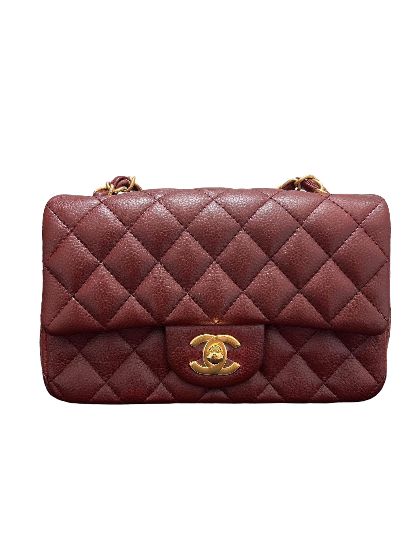 CHANEL MINI RECTANGLE | BURGUNDY CAVIAR AGED GHW