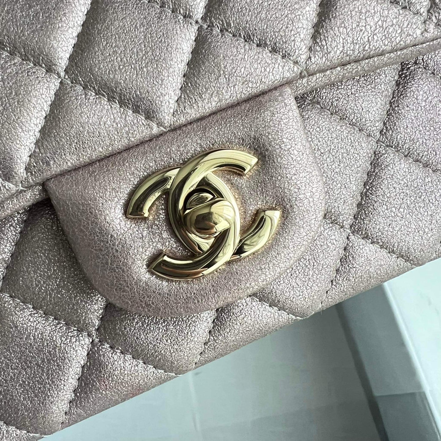 CHANEL MINI RECTANGLE FLAP | METALLIC ROSE PINK LGHW GOATSKIN