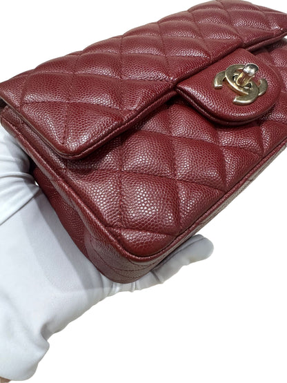 CHANEL MINI RECTANGLE | BURGUNDY CAVIAR AGED GHW