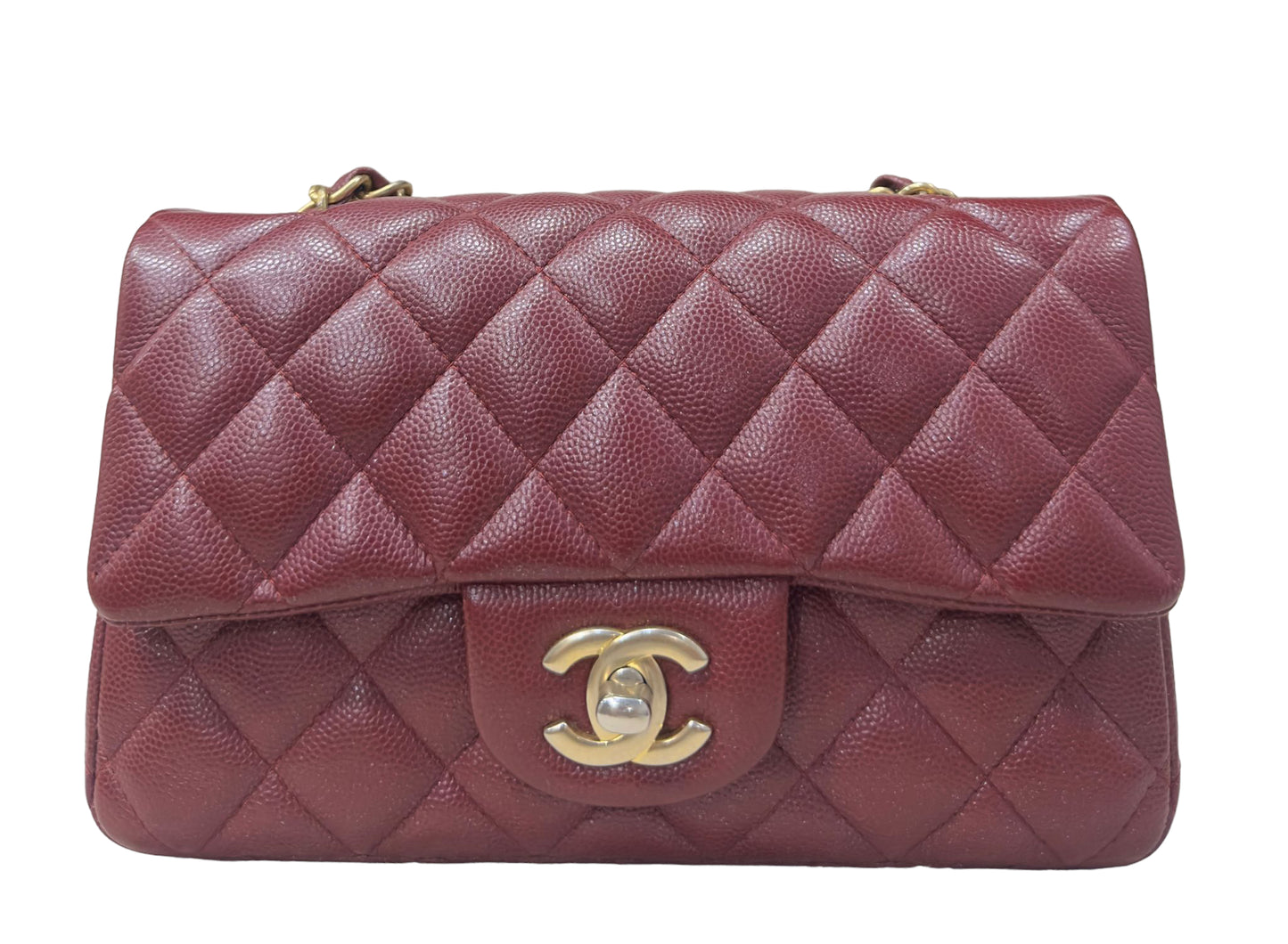 CHANEL MINI RECTANGLE | BURGUNDY CAVIAR AGED GHW