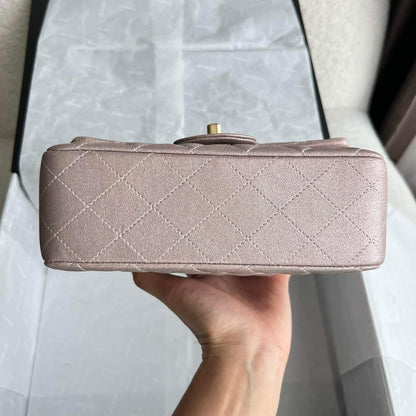 CHANEL MINI RECTANGLE FLAP | METALLIC ROSE PINK LGHW GOATSKIN