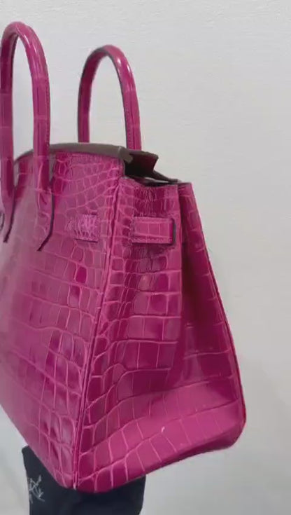 HERMES BIRKIN 30 | FUCHSIA 5J / ROSE SHEHERAZADE NILOTICUS CROCODILE SHINY GHW